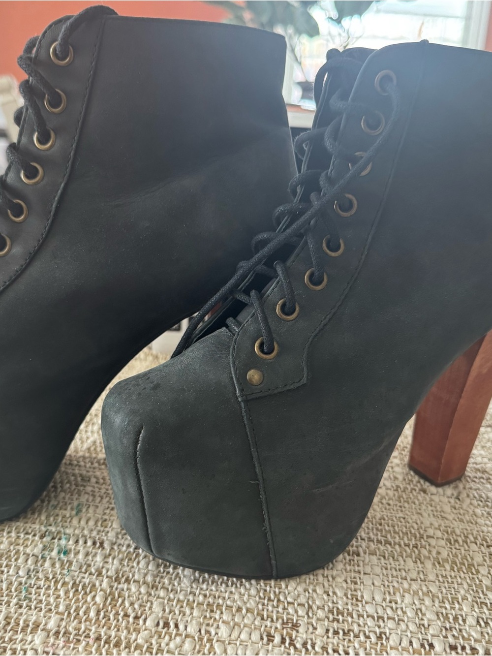 Jeffrey Campbell Black Lace-Up Platform Ankle Boots
